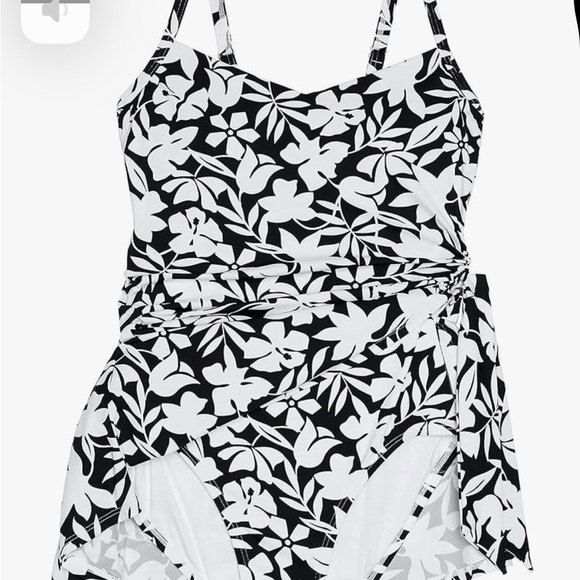 Lands' End Womens Chlorine Resistant Sweetheart Swim Dress Black Havana Floral - Picture 8 of 9